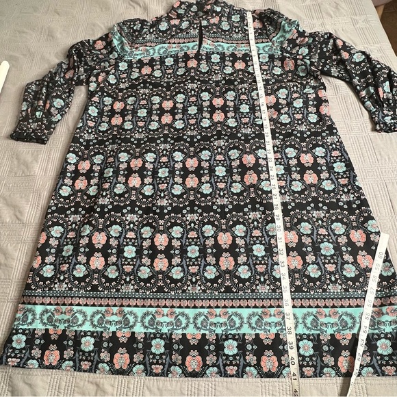 Eloquii Womens Size 22 Long Sleeve Shift Dress High Neck Blue Floral Tie At Neck - Picture 11 of 14